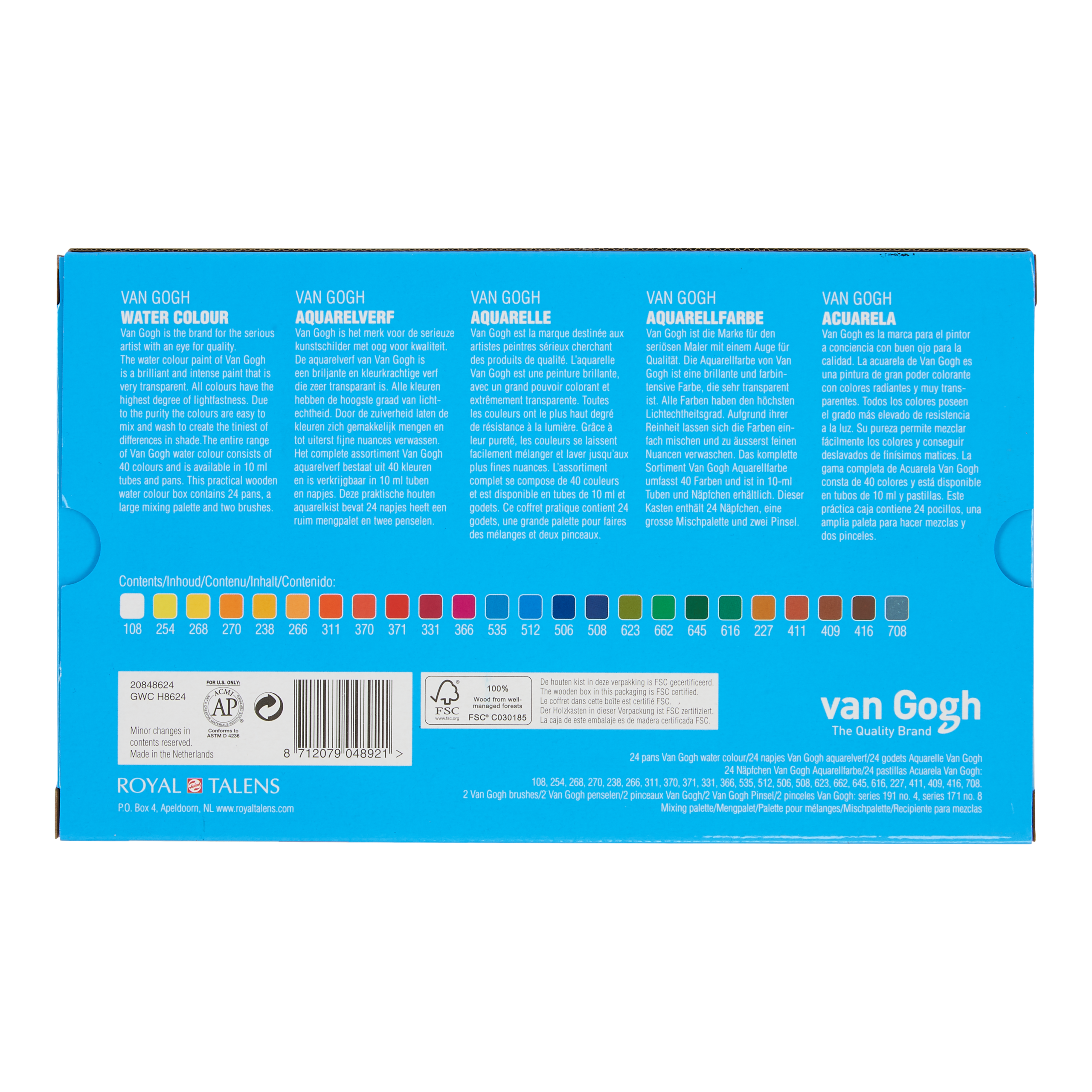 Coffret bois Van Gogh aquarelle - 24 couleurs en demi-godets + 3 accessoires – Image 4