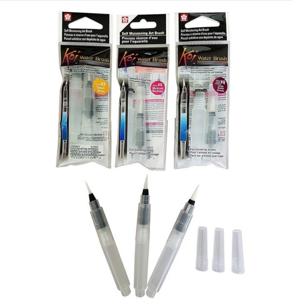 Set de 3 pinceaux synthétiques ronds à réserve d'eau pour aquarelle