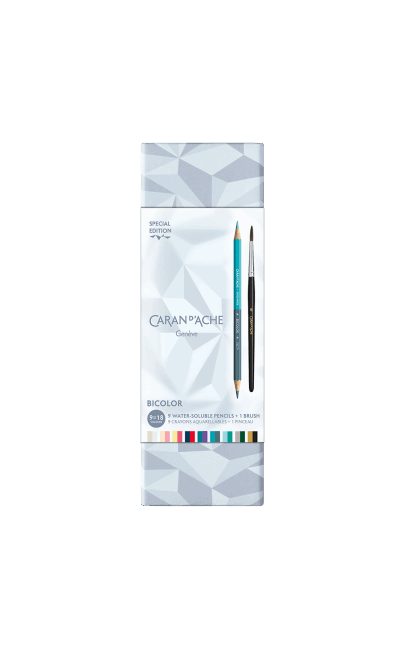 Boîte 9 Crayons de couleur bicolor aquarellables + 1 pinceau - Collection Alpine Frost – Image 2